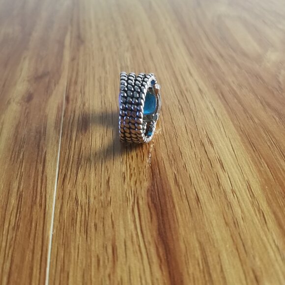 Wheaton? Ring in Sterling Silver with Blue Topaz and Pavé Diamonds Size 8 - Picture 9 of 9